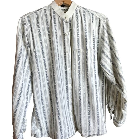 Wah Maker Nehru Collar Button-Down Shirt: Vintage 80s Paisley Navy White Size M - Picture 1 of 10